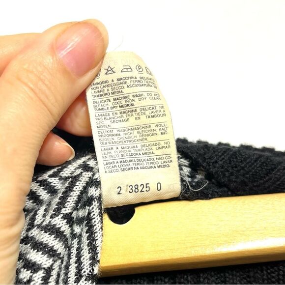 Sisley Knit Zip Up Wool Blend Herringbone Cardigan Jacket in Black and White XL - Picture 10 of 12